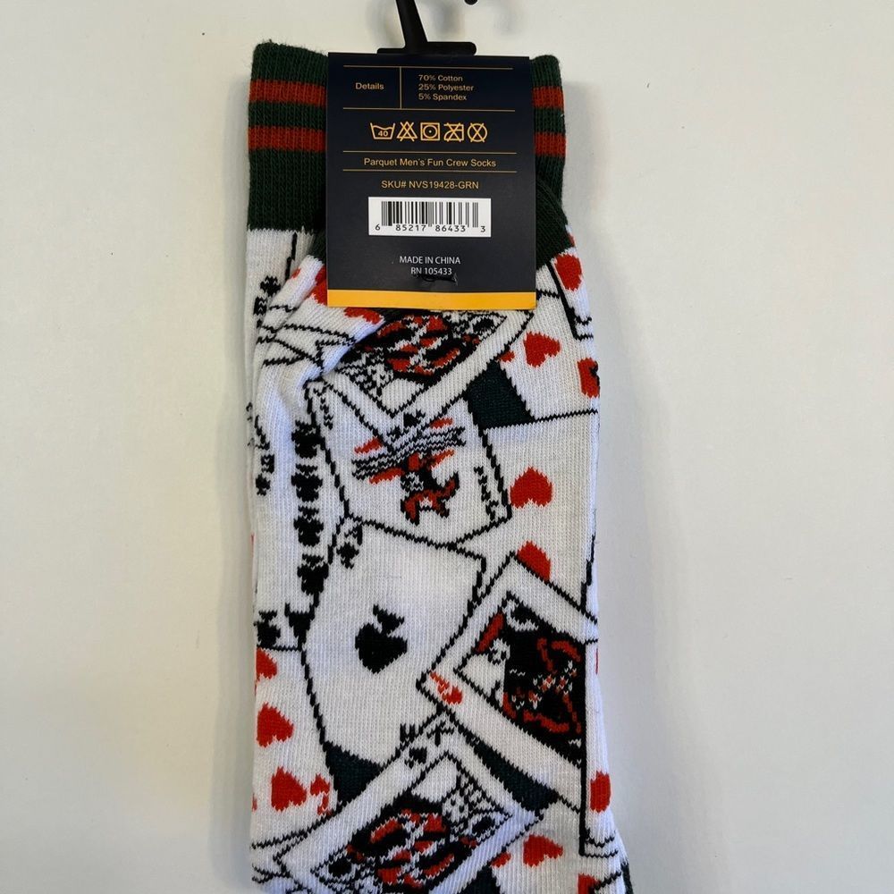 Men's Crew Socks -Playing Cards- White/ Red/ Green -NWT - Picture 3 of 4